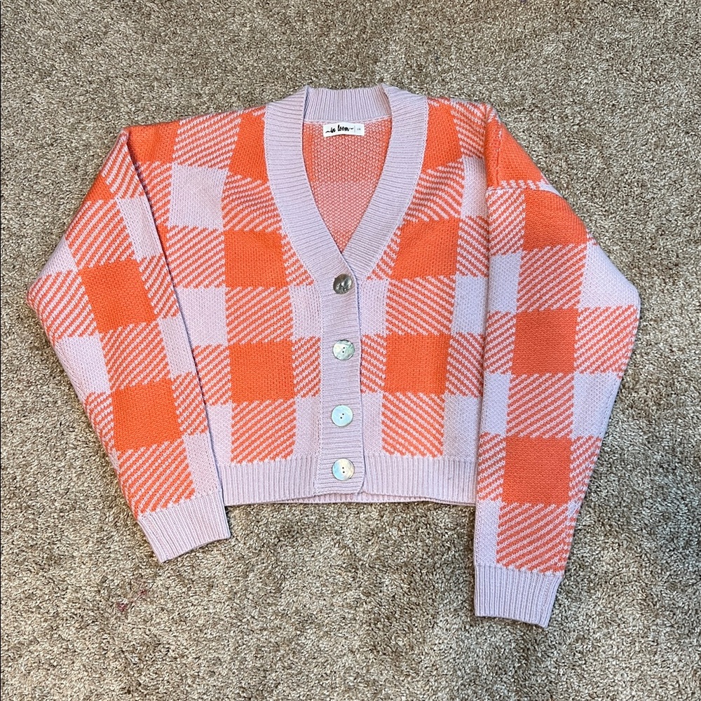 In Loom Pink and Lavender Knit Cardigan Sweater